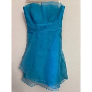 David's‎ Bridal Strapless Dress Size 4 Blue Bridesmaid Party Cocktail